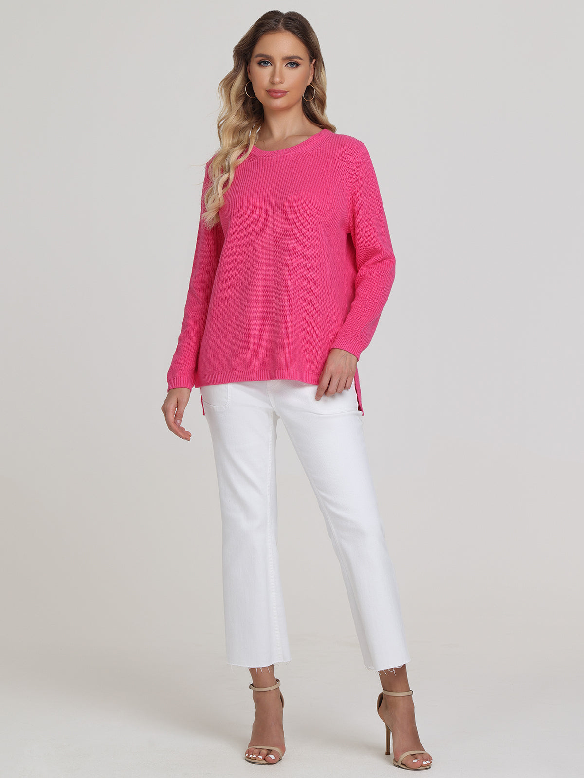 Emma: Crewneck Shaker Stitch Cotton Sweater