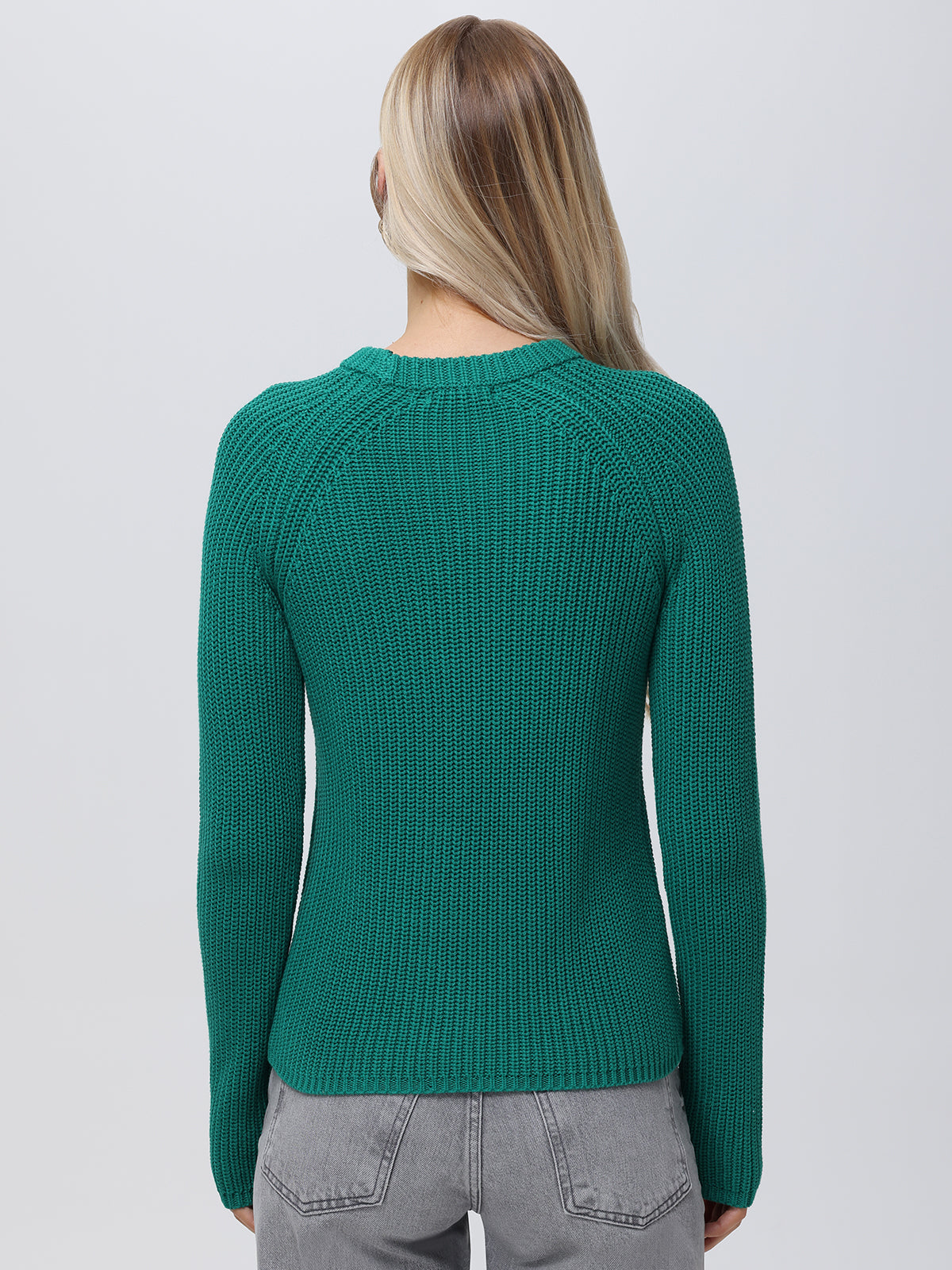 Jane: Crewneck Shaker Stitch Cotton Sweater