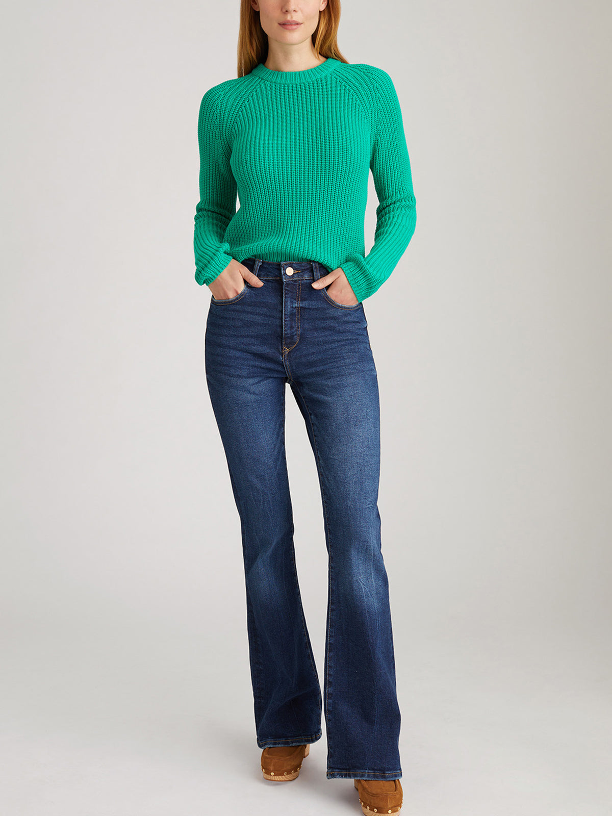 Jane: Crewneck Shaker Stitch Cotton Sweater