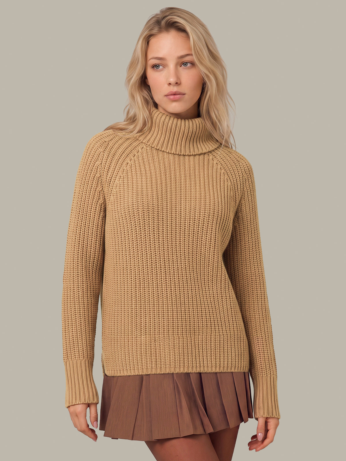Stella: Cotton Shaker Stitch Turtleneck Sweater