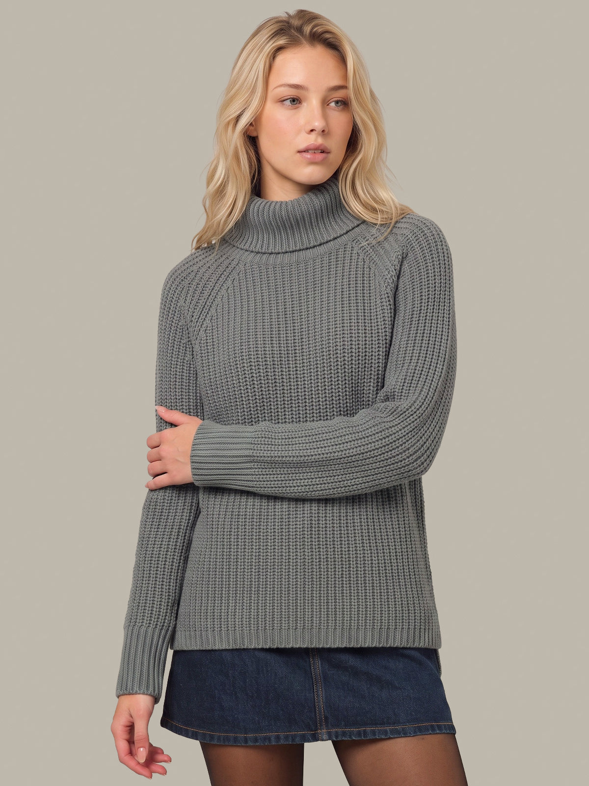 Stella: Cotton Shaker Stitch Turtleneck Sweater