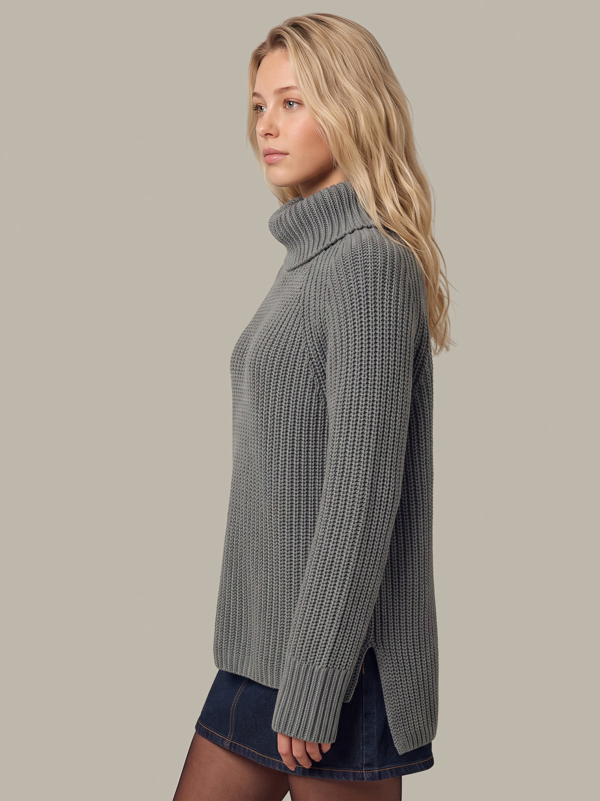 Stella: Cotton Shaker Stitch Turtleneck Sweater
