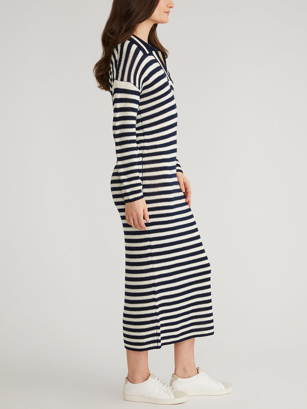 navy blue and white striped long sleeve dress Kaila Striped Shirt Mini Dress - Navy