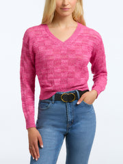 Clara: Basket Weave Stitch V-Neck Sweater