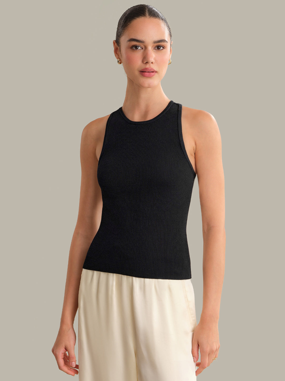 トップス BACK OPEN AMERICAN SLEEVES RIB TANK CRZ YOGA Ribbed Crop Fitted Tank Tops for Women Low U-Back Scoop