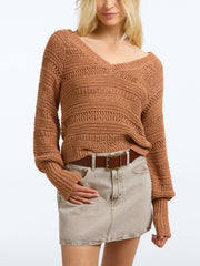 Sage: Crochet V-Neck Sweater