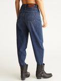 Studded-Waist Barrel-Leg Cotton Denim Jeans