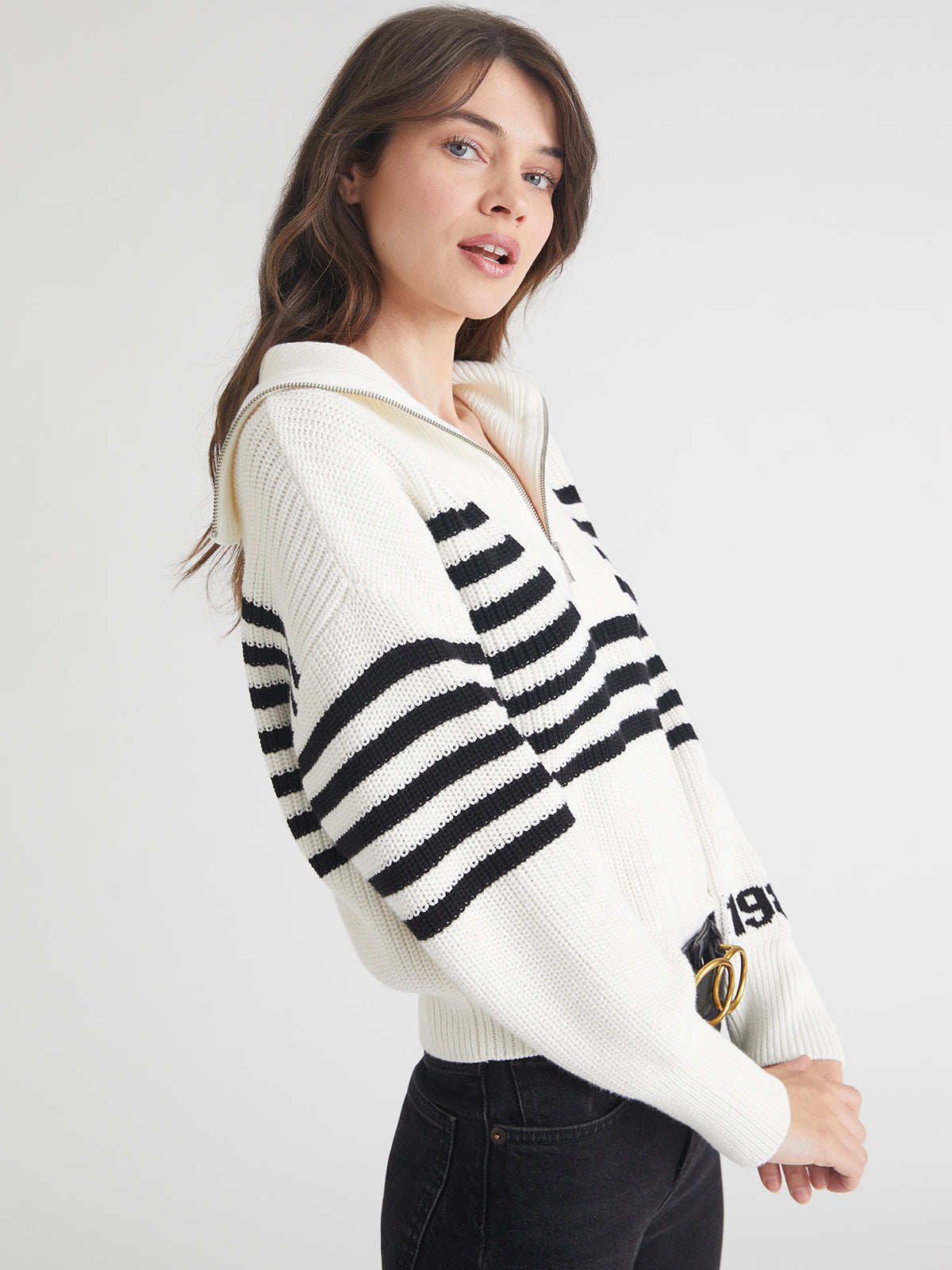 Norah: 1983 Stripe Half-Zip Sweater
