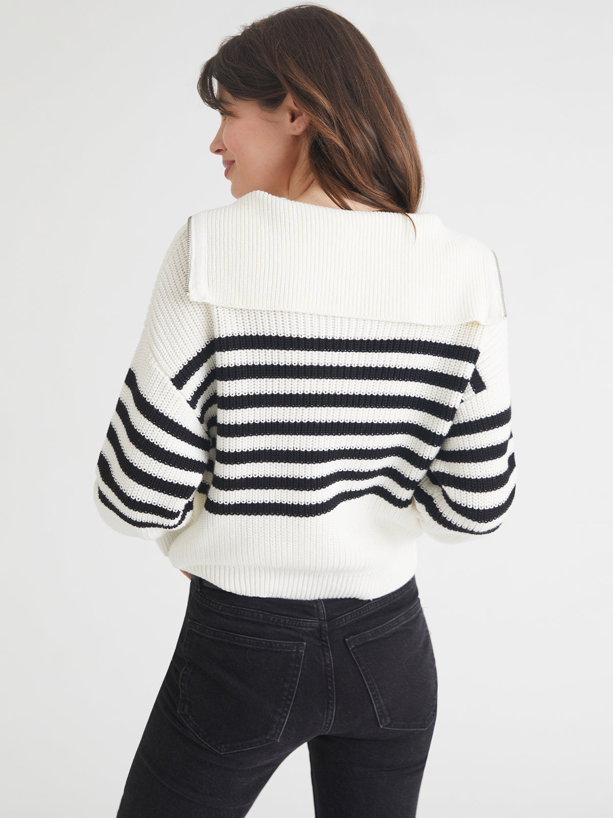 Cropped Zip Pullover - Midnight Pinstripe – NOMIA