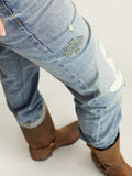 Destructed Embroidered Straight-Leg Denim Jeans