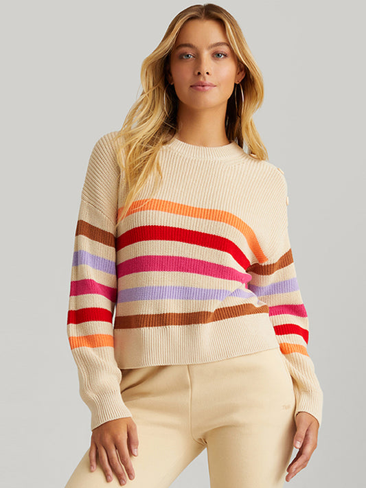 Ida: Stripe Button Shoulder Pullover
