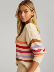 Ida: Stripe Button Shoulder Pullover