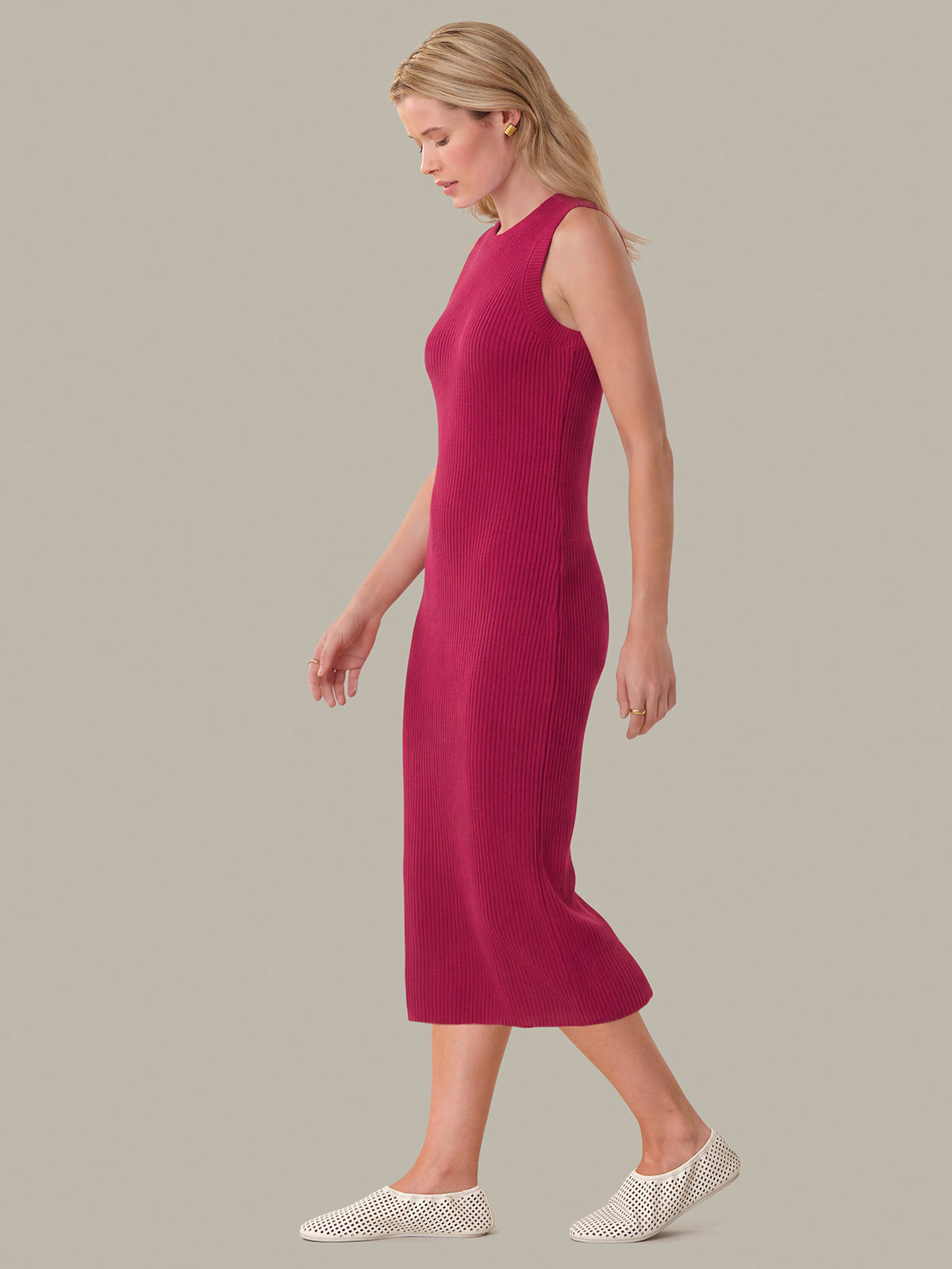 Emma: Crewneck Shaker Stitch Cotton Tank Dress