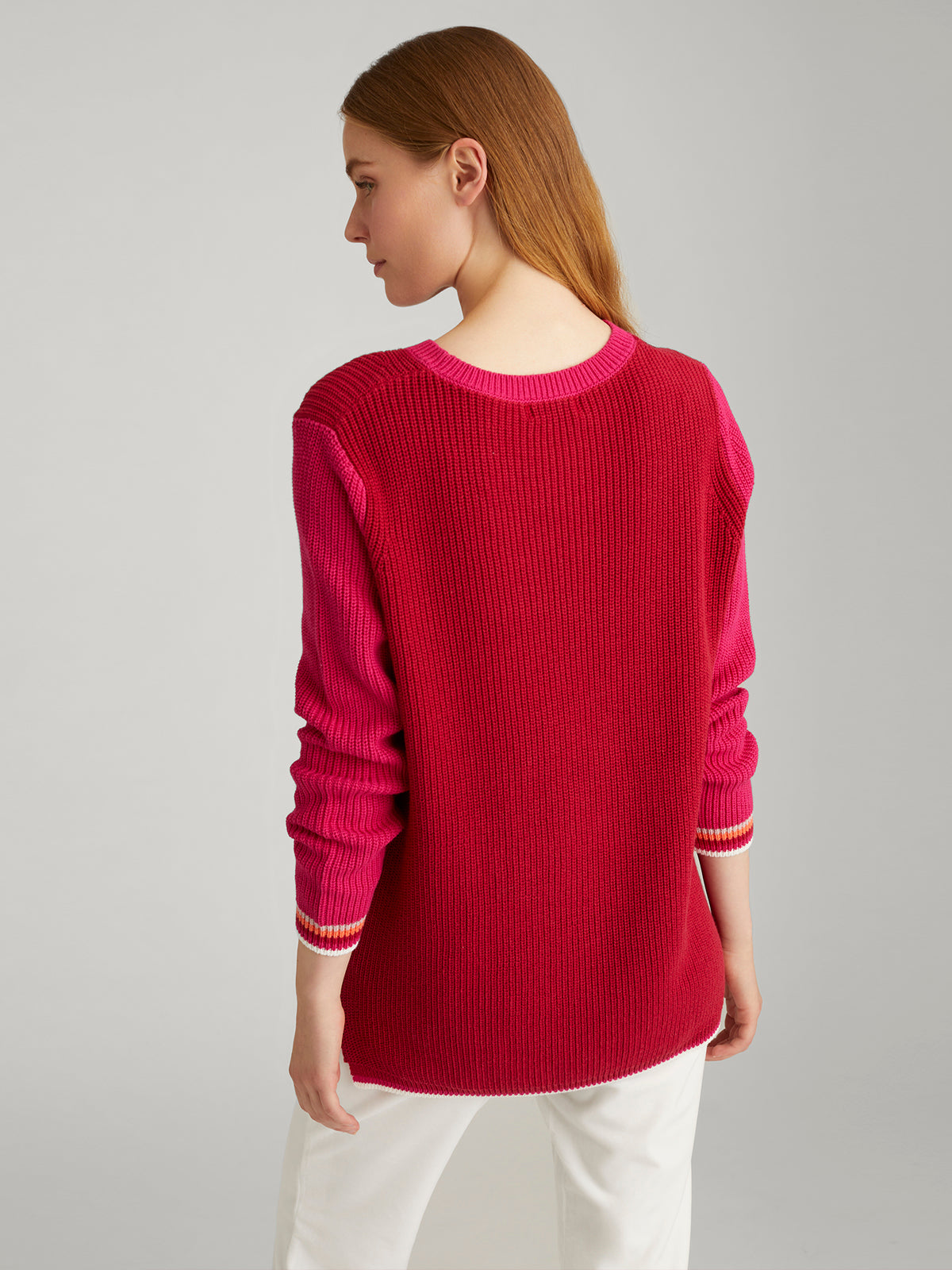 Emma: Tipped Crewneck Shaker Stitch Sweater