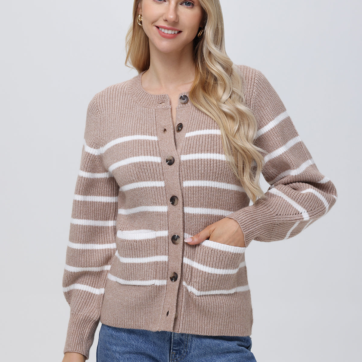525 America Josie: Crewneck Stripe Cardigan