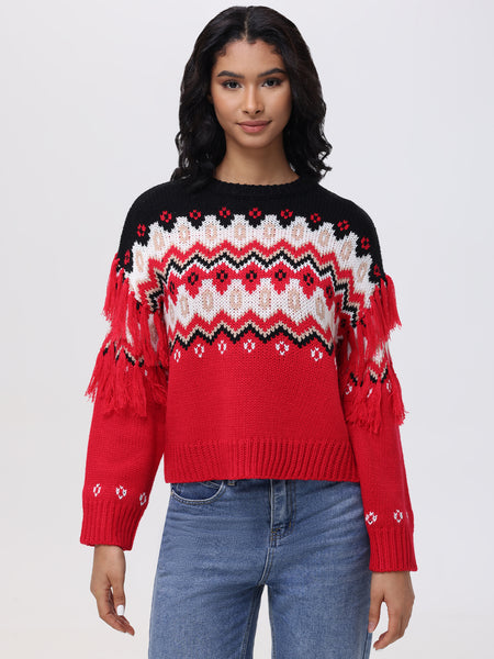525 America Margaret: Fringe Fair Isle Sweater