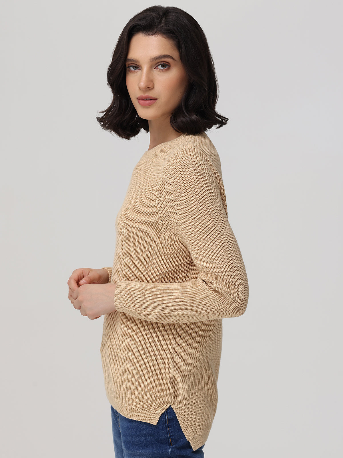 Emma: Crewneck Shaker Stitch Cotton Sweater