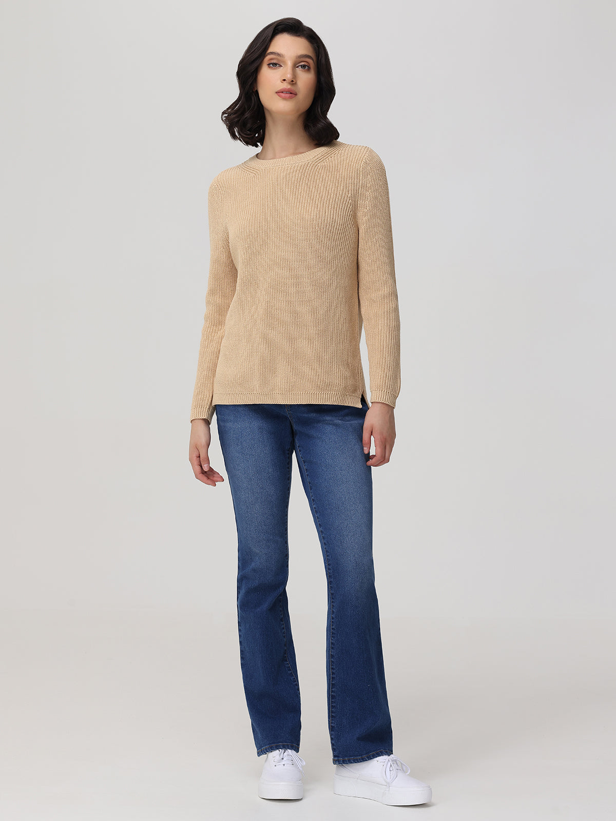 Emma: Crewneck Shaker Stitch Cotton Sweater