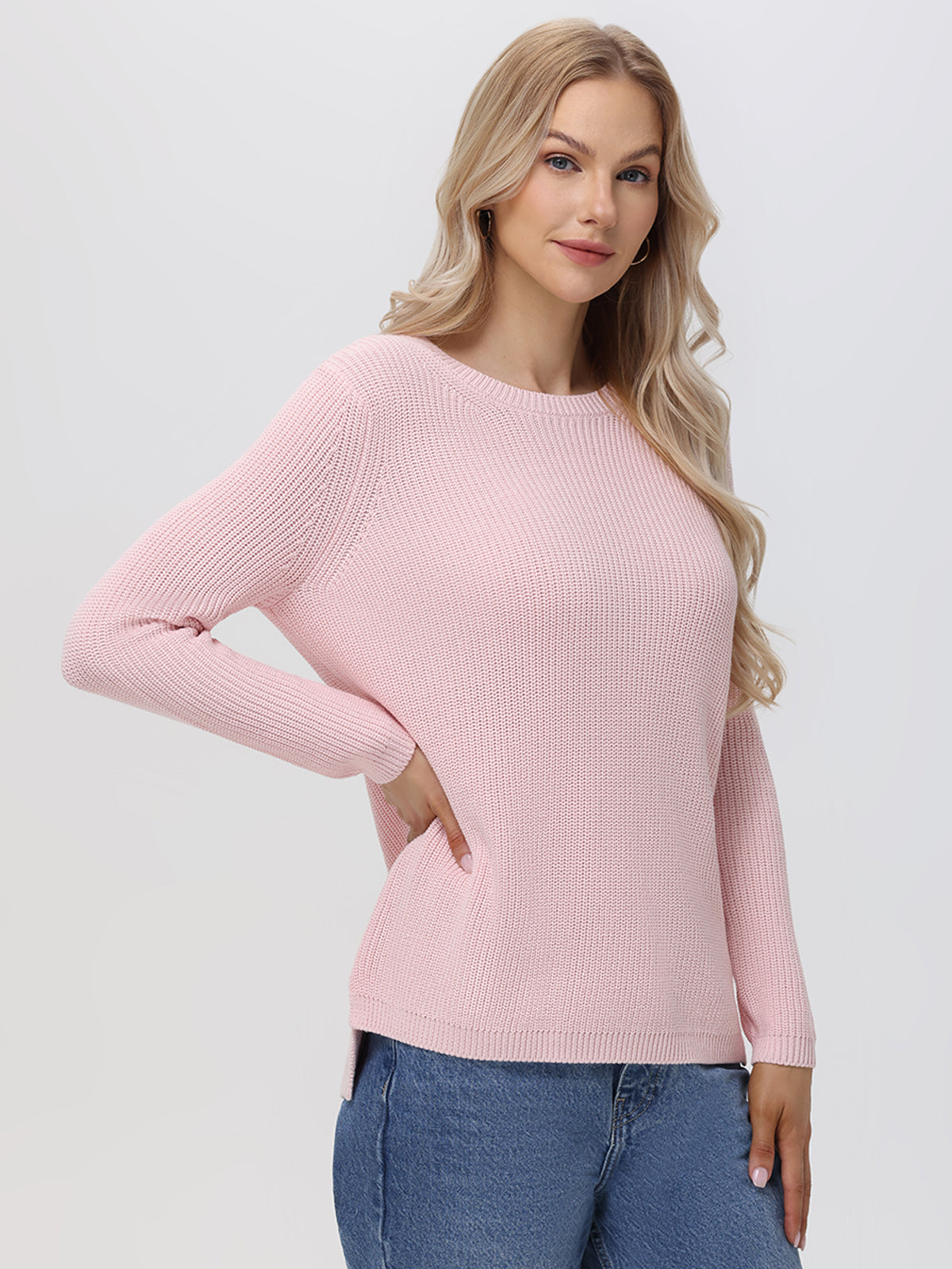 Emma: Crewneck Shaker Stitch Cotton Sweater