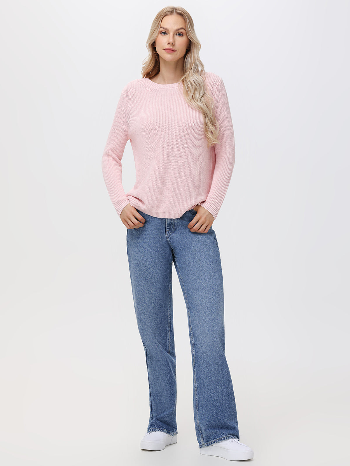 Emma: Crewneck Shaker Stitch Cotton Sweater