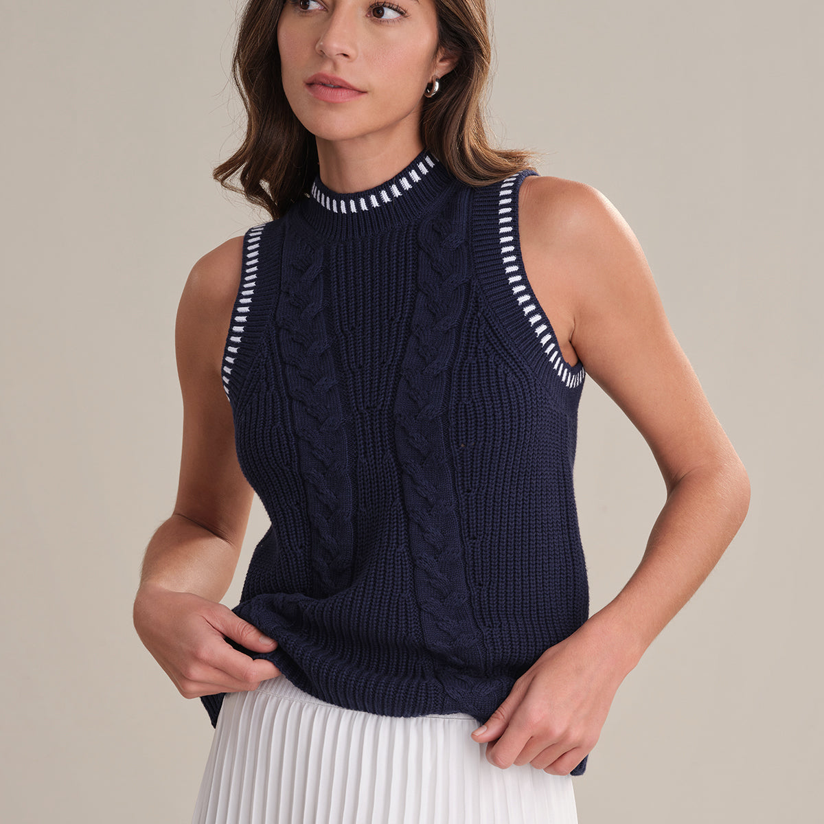 525 America Demi: Cotton Contrast Tipping Cable Tank
