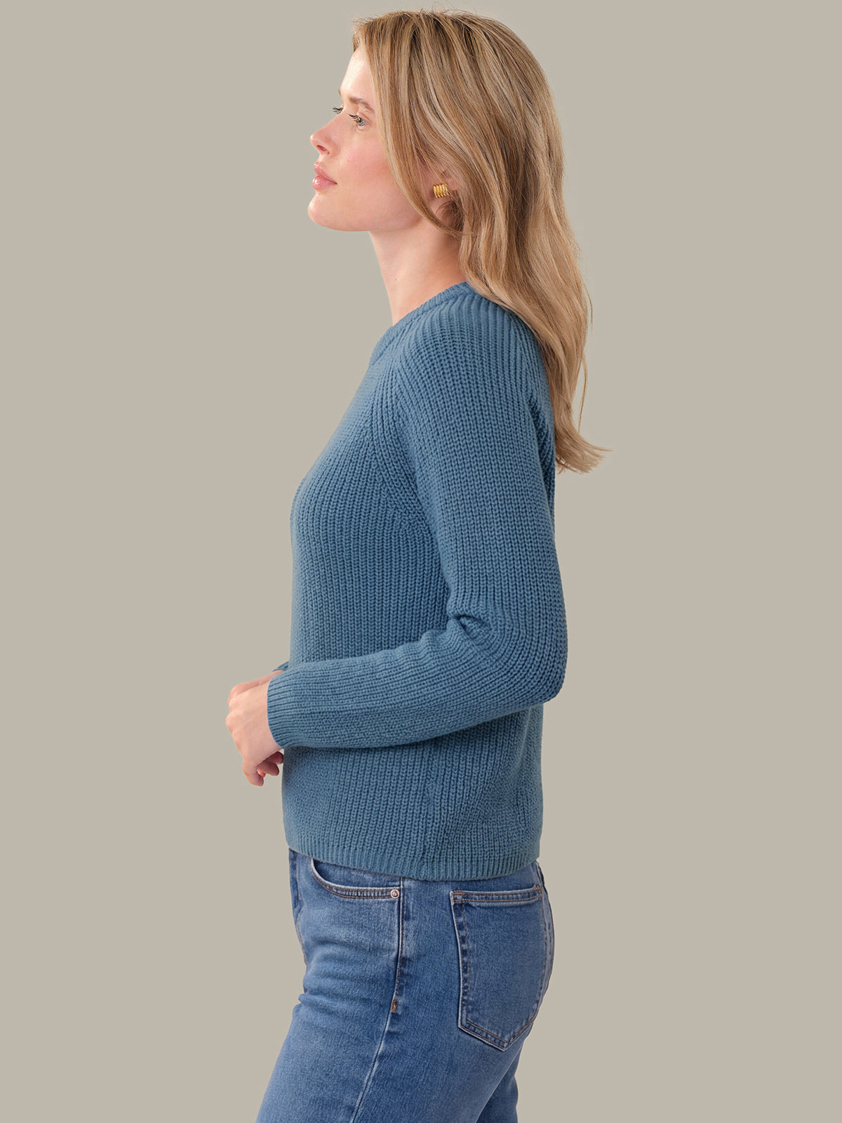 Jane: Crewneck Shaker Stitch Cotton Sweater