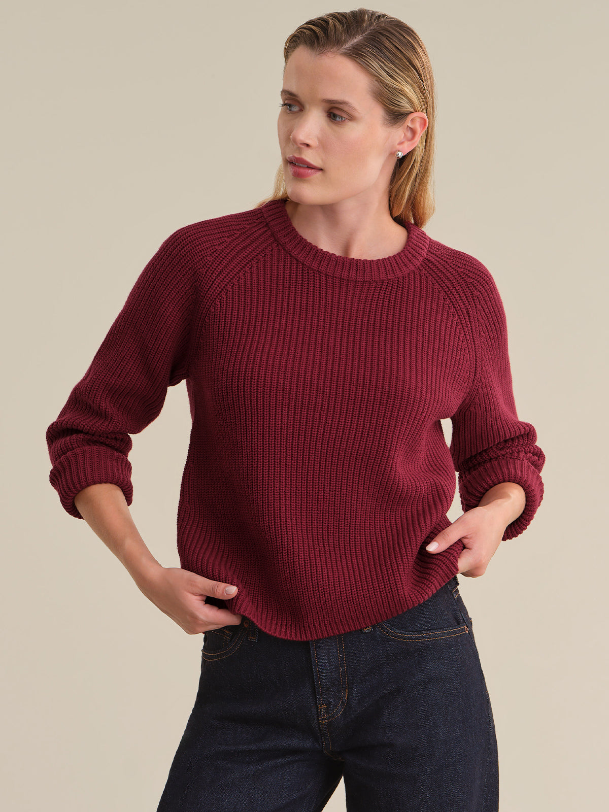 Jane: Crewneck Shaker Stitch Cotton Sweater
