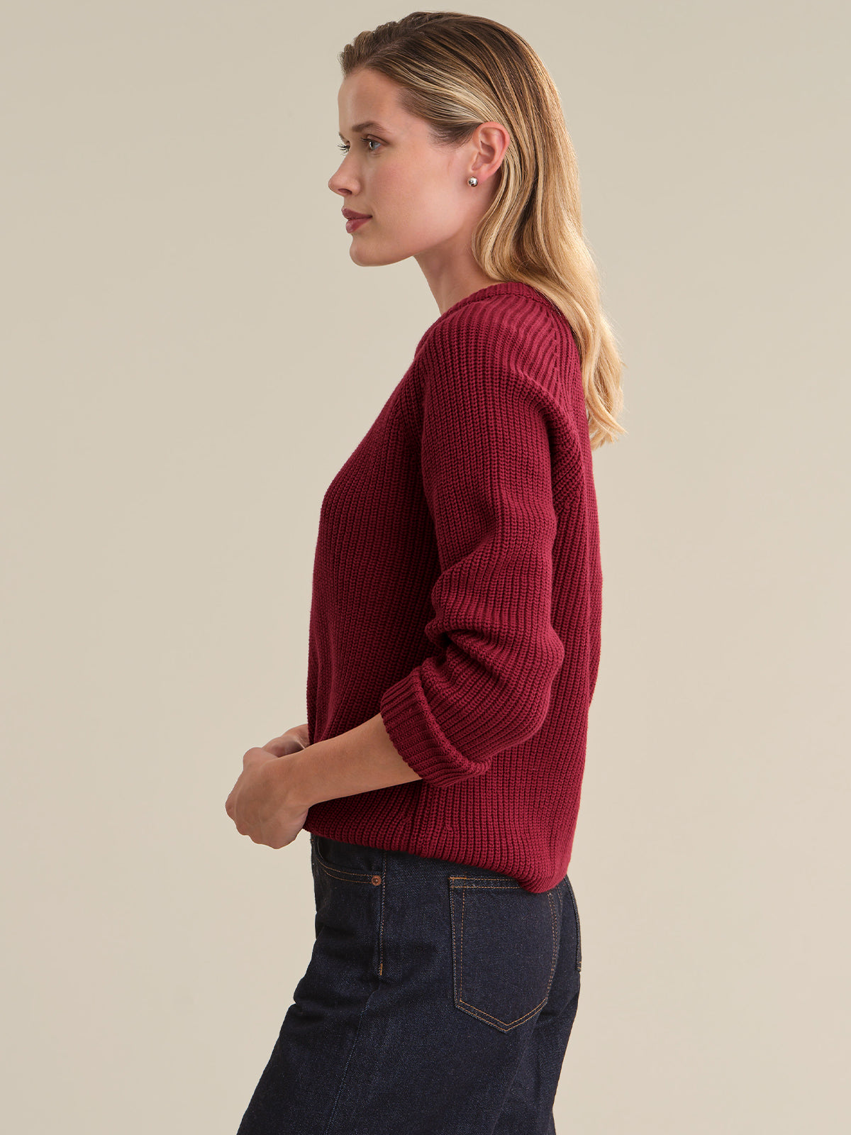 Jane: Crewneck Shaker Stitch Cotton Sweater
