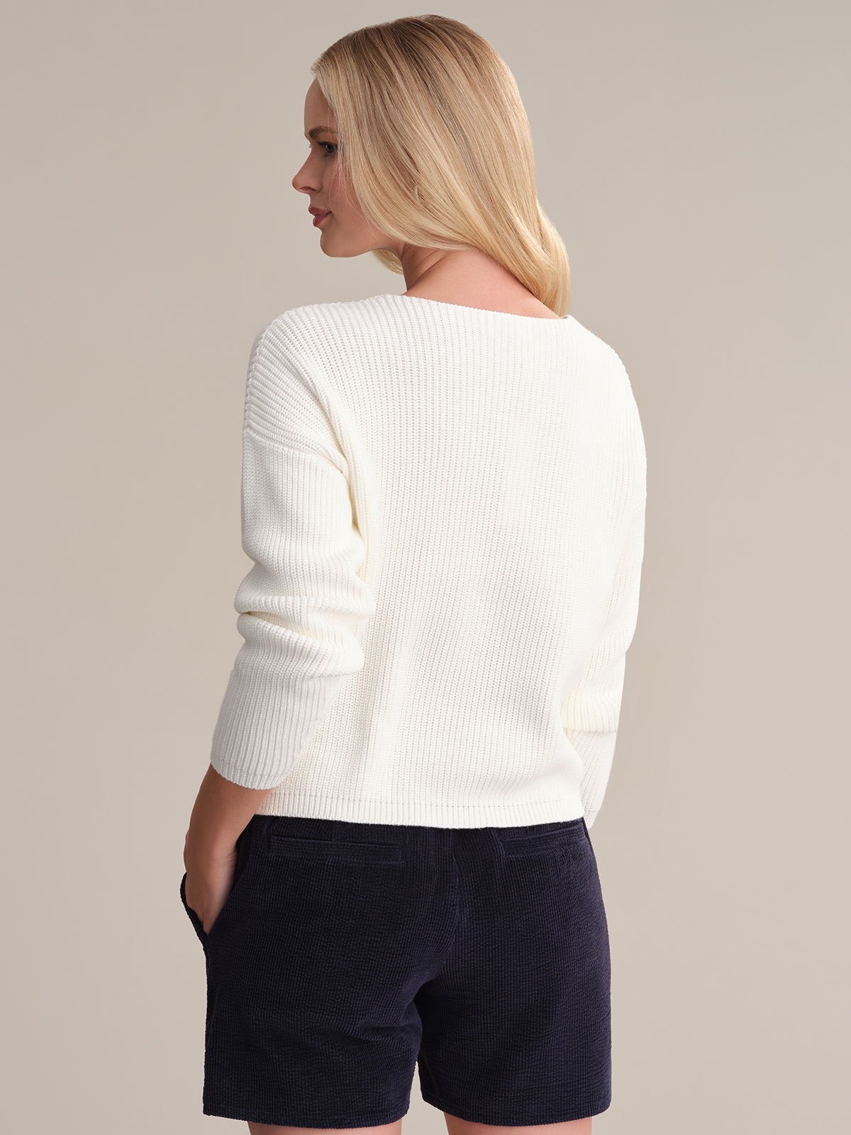 Ava: V-Neck Shaker Stitch Cotton Sweater