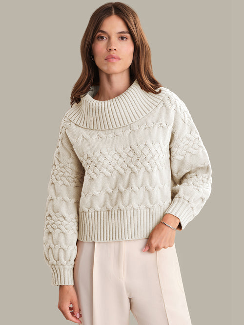 525 America Vera: Mixed Cable Knit Turtleneck Sweater