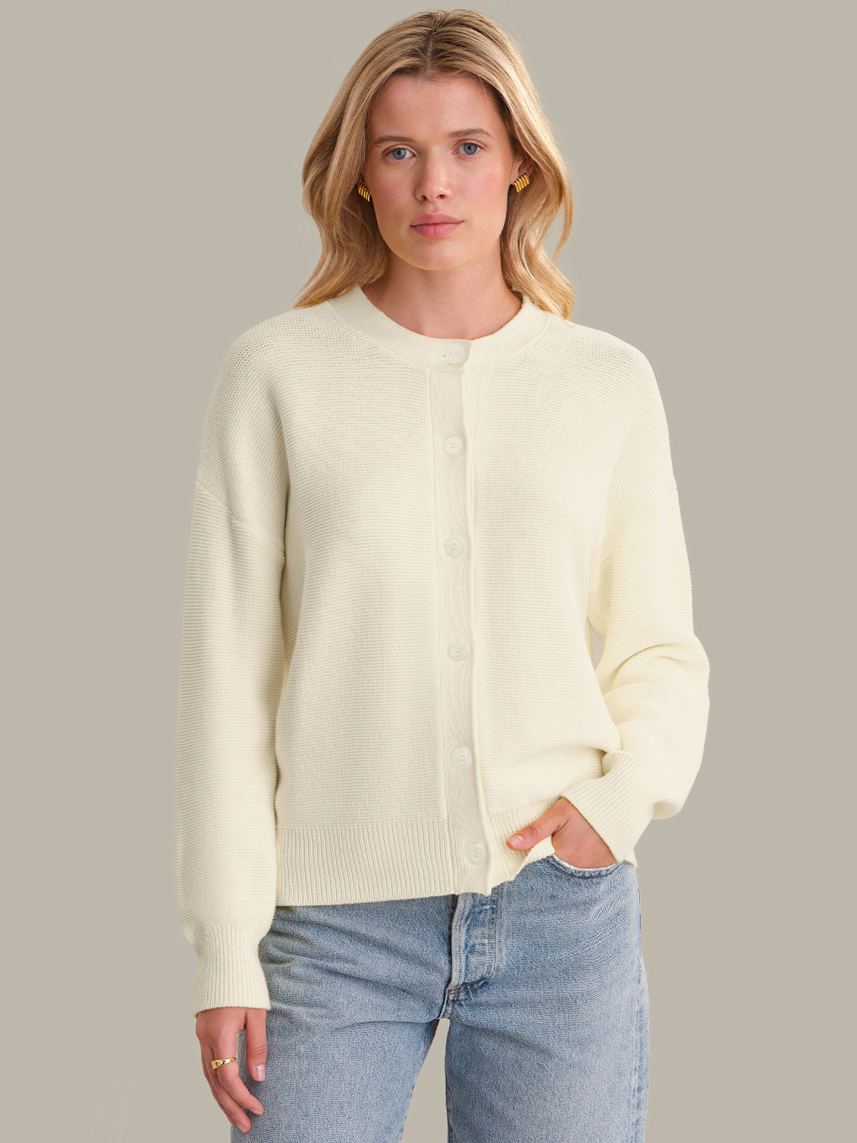 Emy: Crewneck Cotton Cardigan