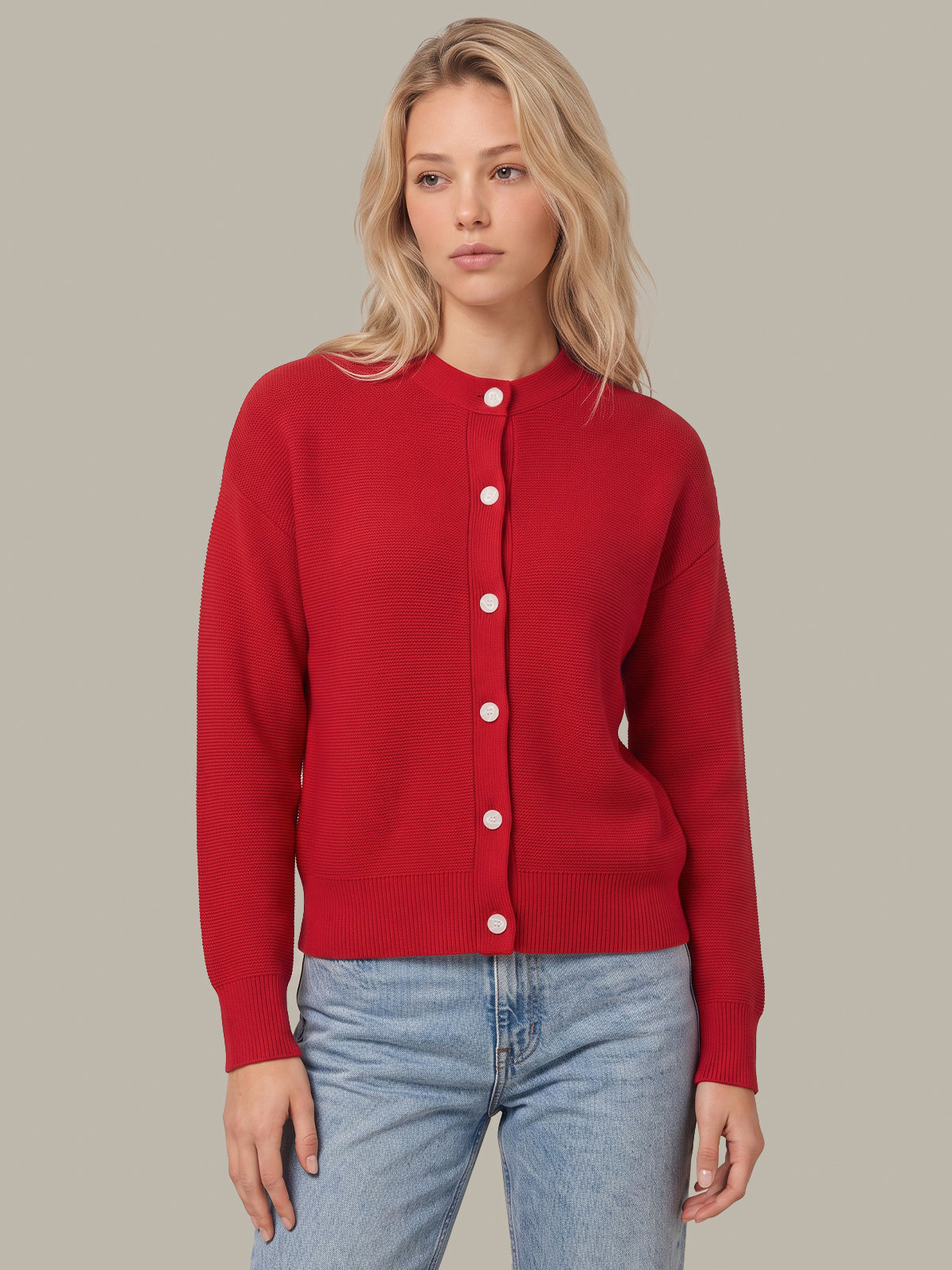 Emy: Crewneck Cotton Cardigan