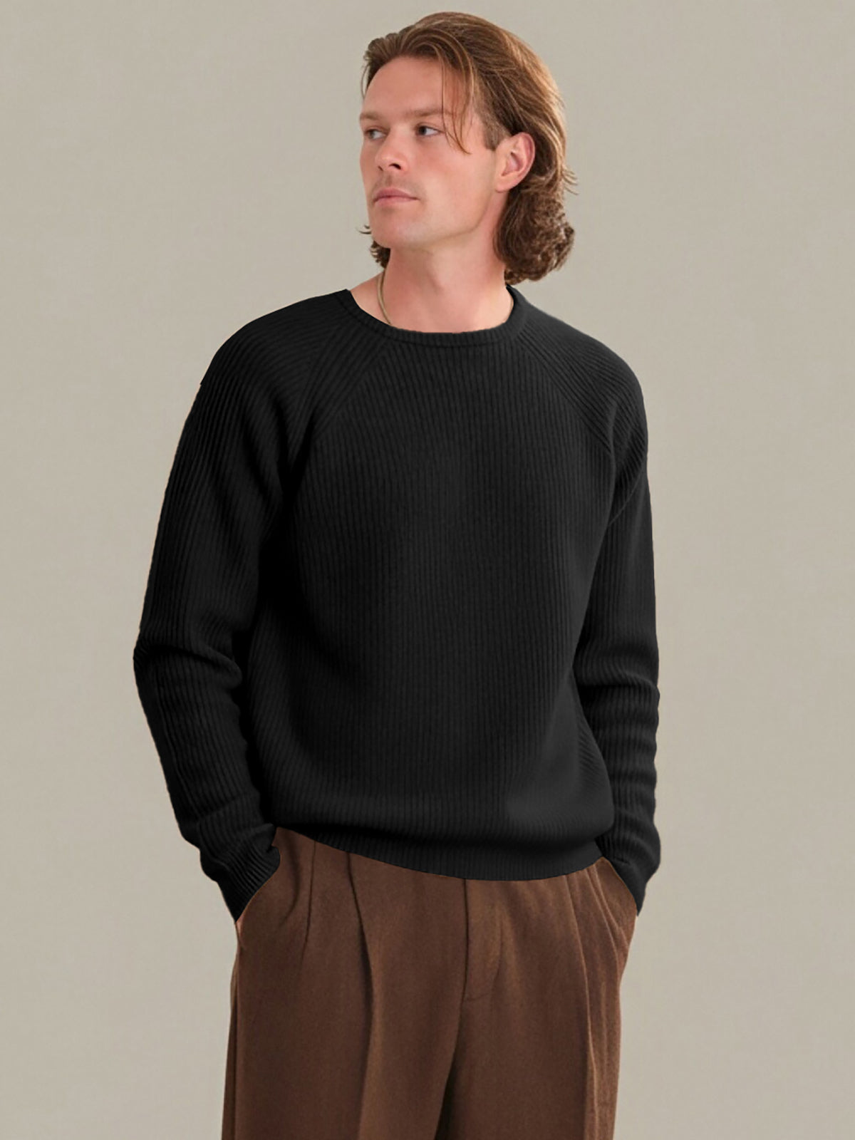 525 America Theo: Men's 100% Cashmere Shaker Stitch Crewneck