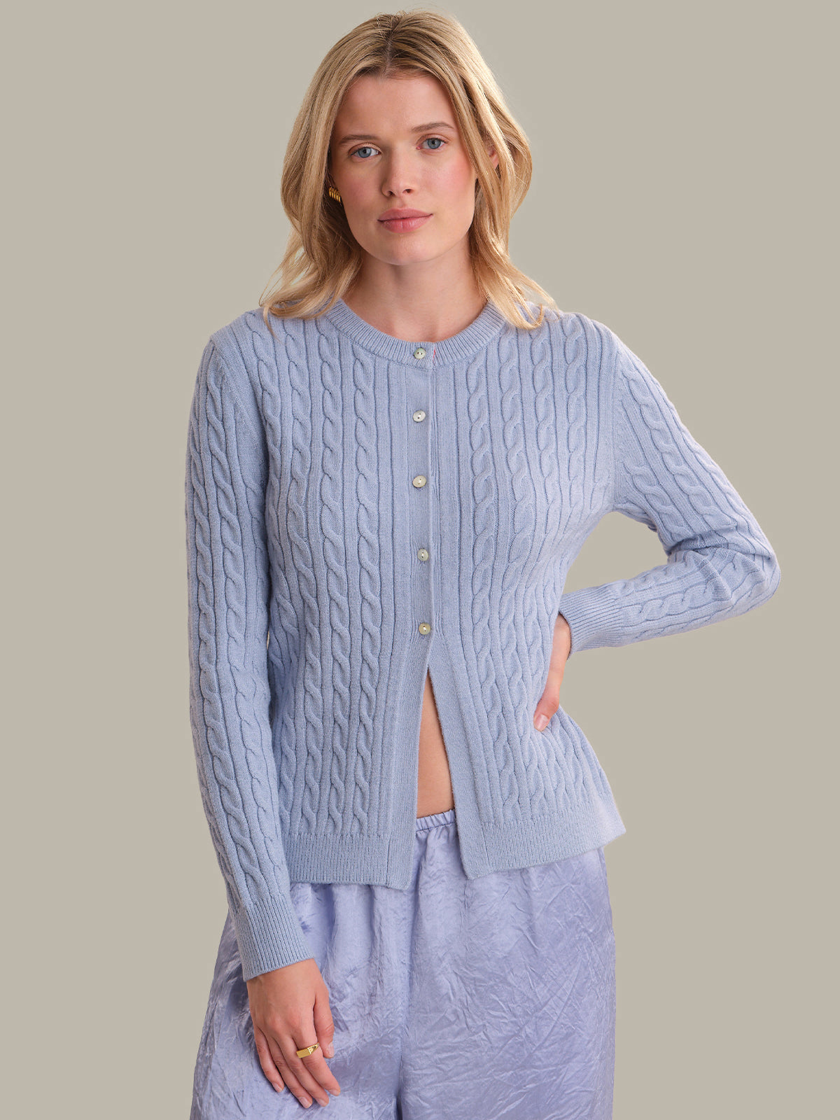 Cable Knit Womens Baby Blue Cardigan 525 America Julianna: Cable