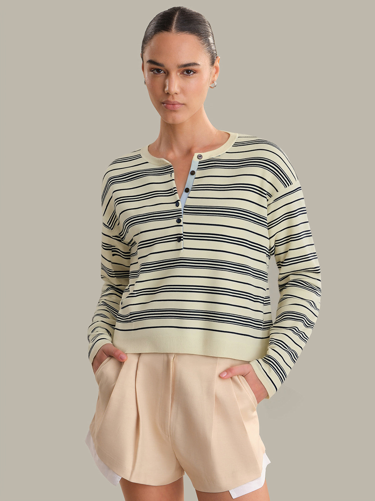 Cara: Striped Henley Pullover