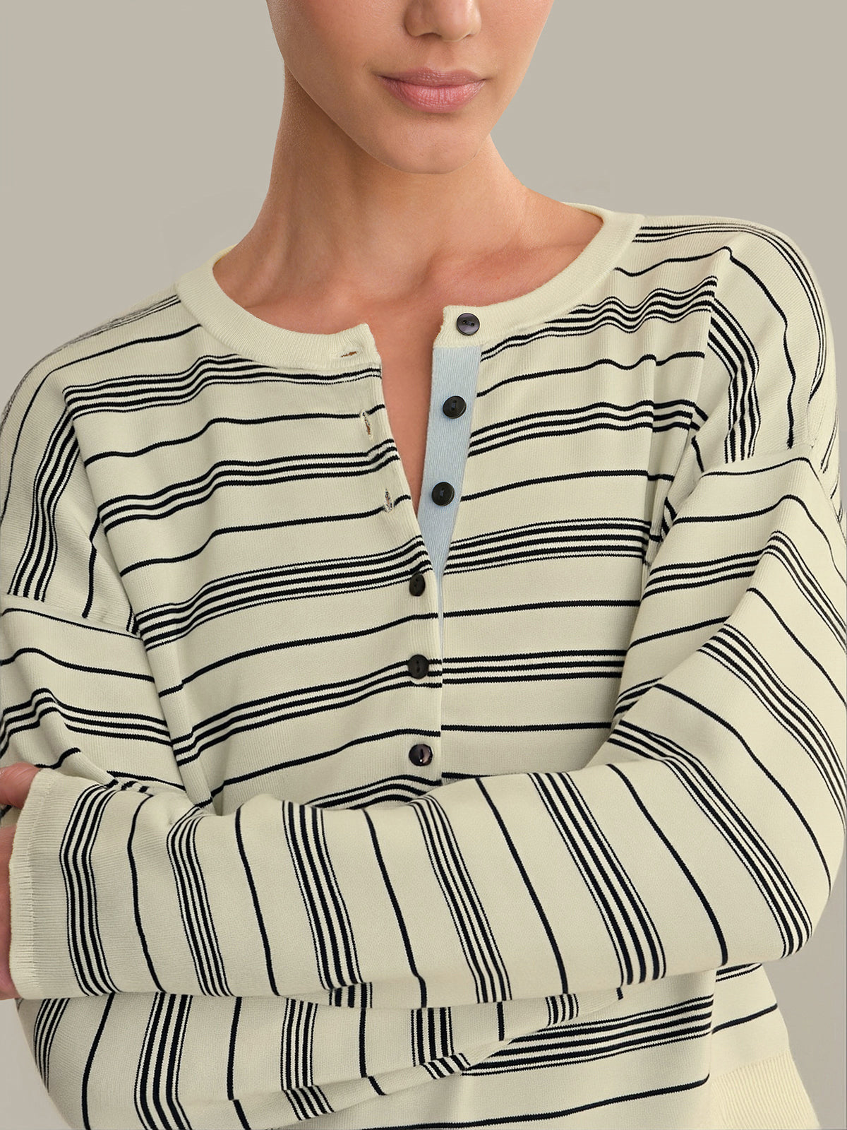 Cara: Striped Henley Pullover