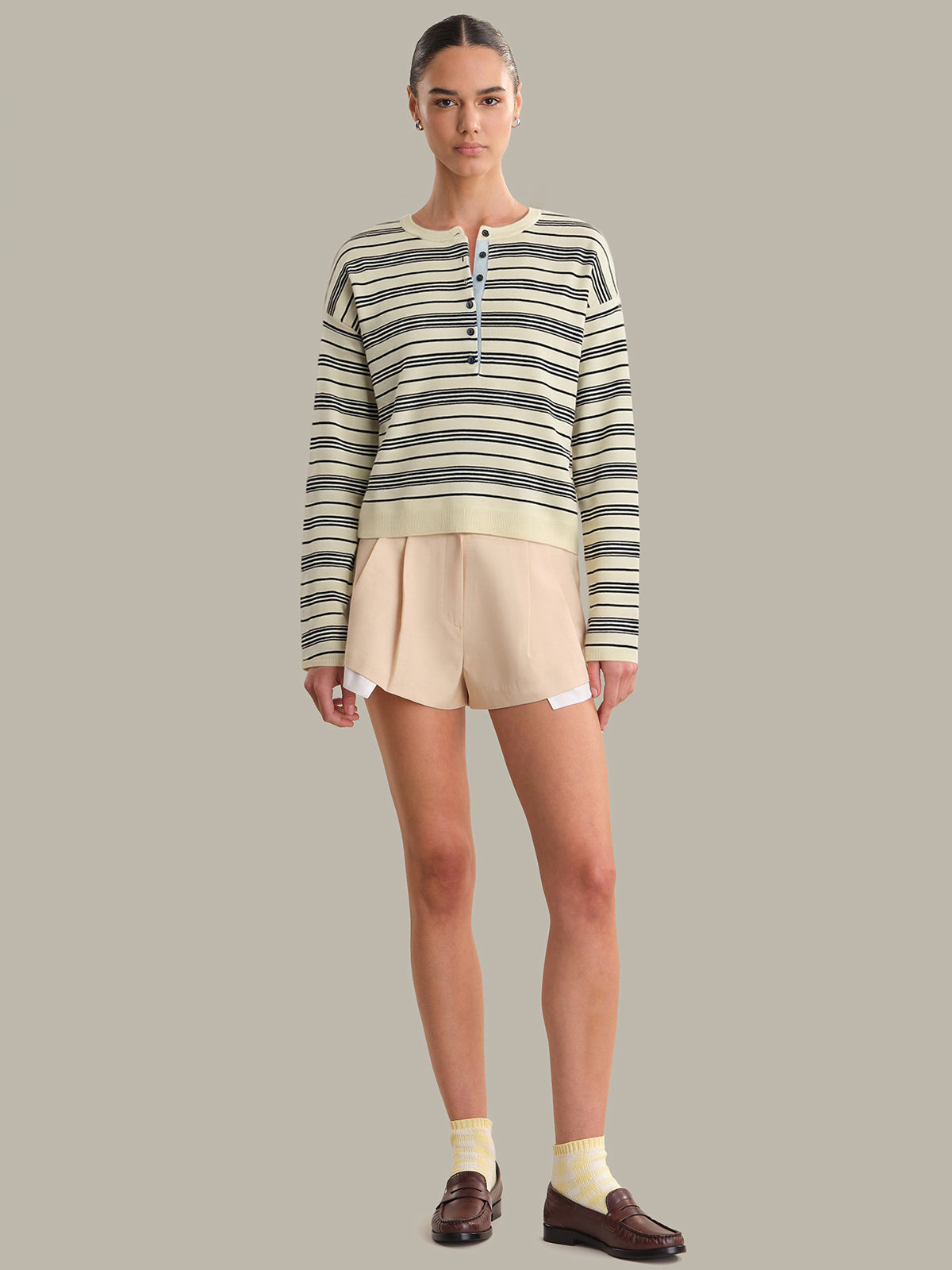 Cara: Striped Henley Pullover