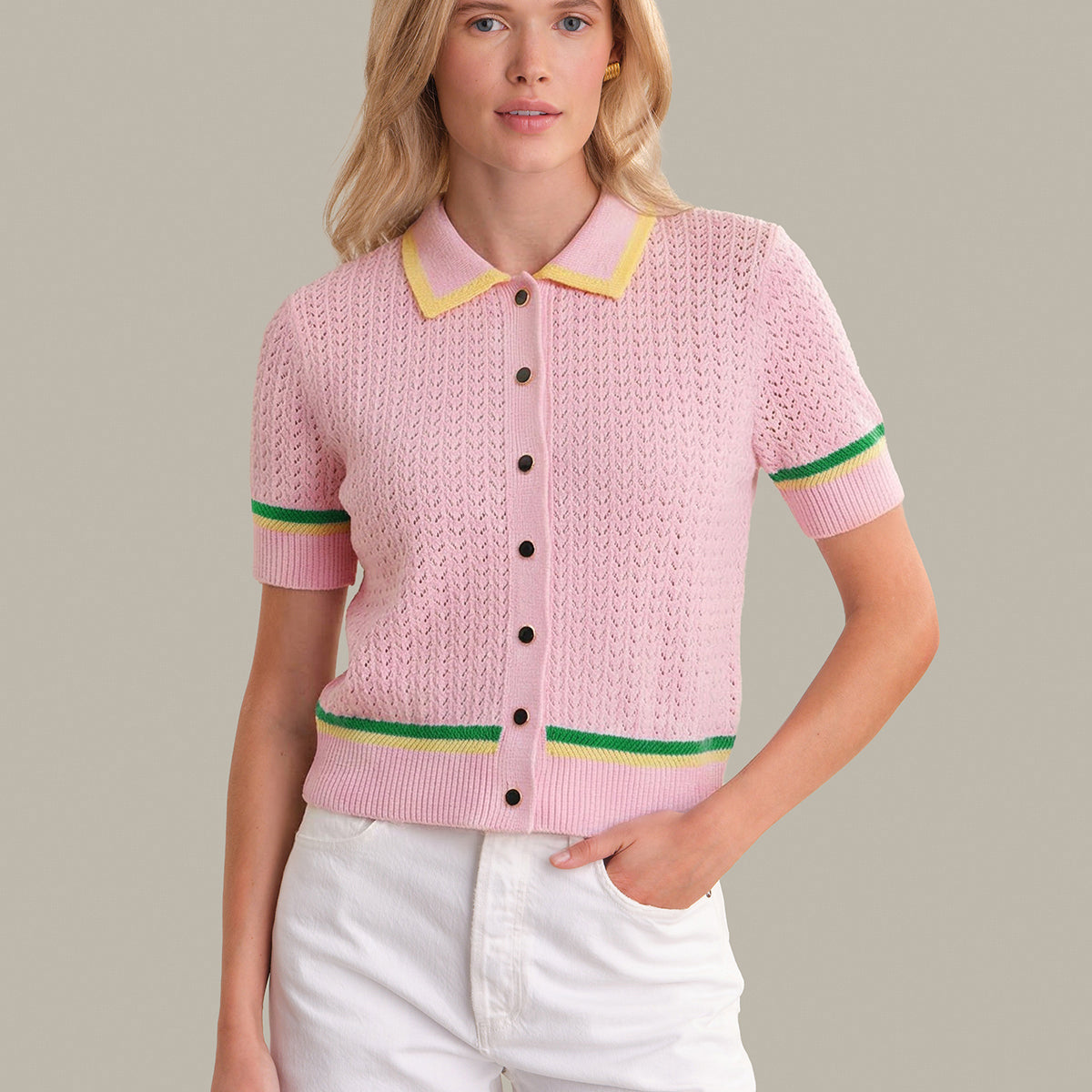525 America Dania: Pointelle Polo Pullover