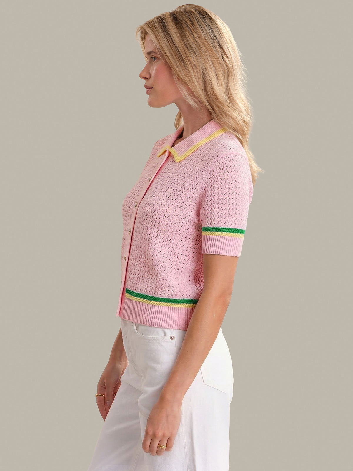 525 America Dania: Pointelle Polo Pullover