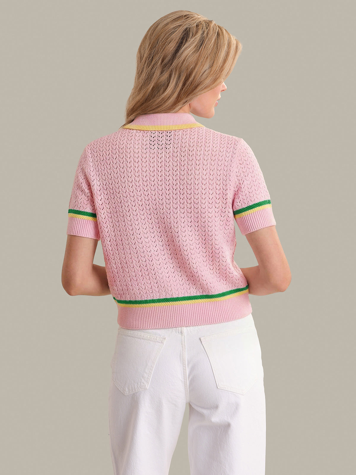 525 America Dania: Pointelle Polo Pullover