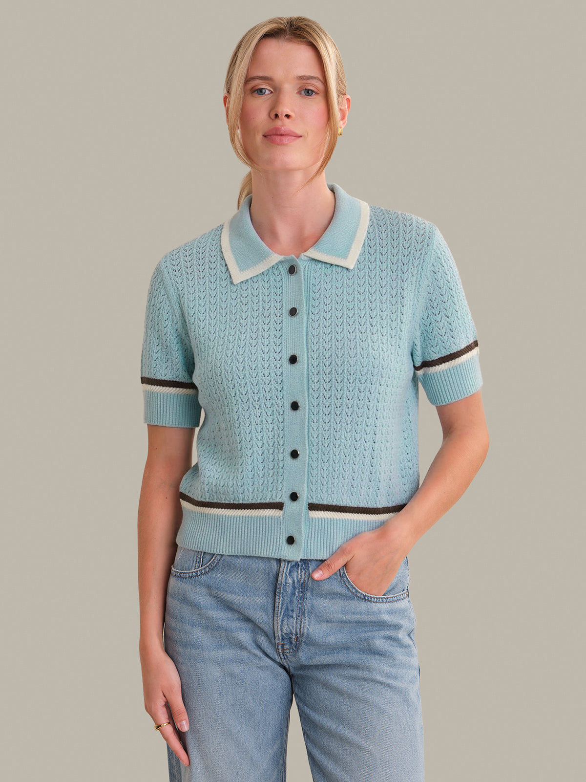 525 America Dania: Pointelle Polo Pullover