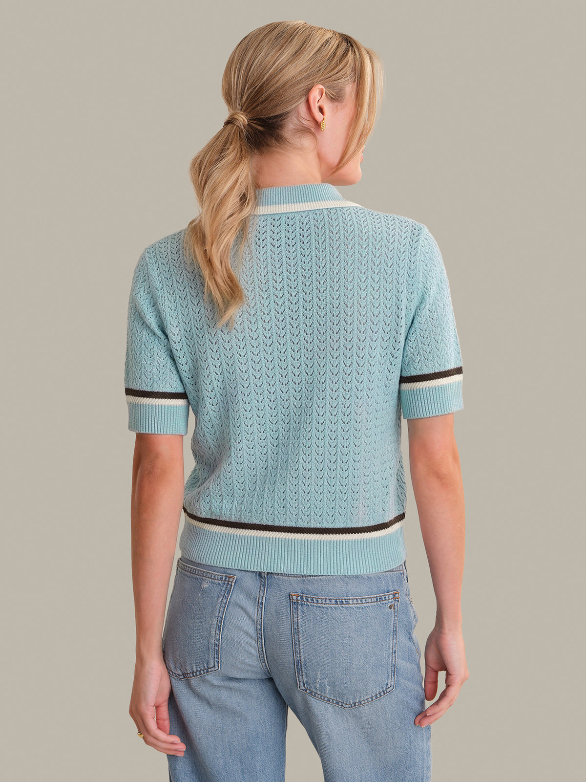 525 America Dania: Pointelle Polo Pullover