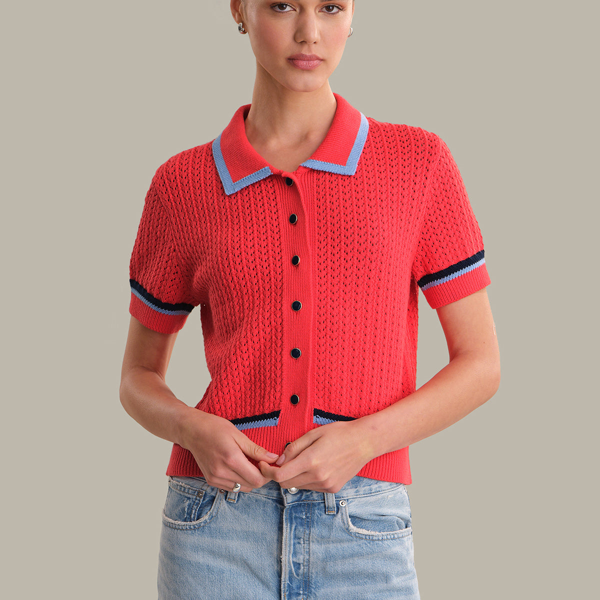 525 America Dania: Pointelle Polo Pullover