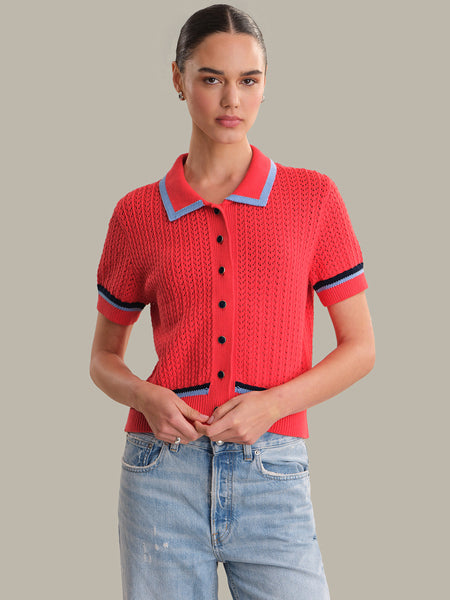 525 America Dania: Pointelle Polo Pullover
