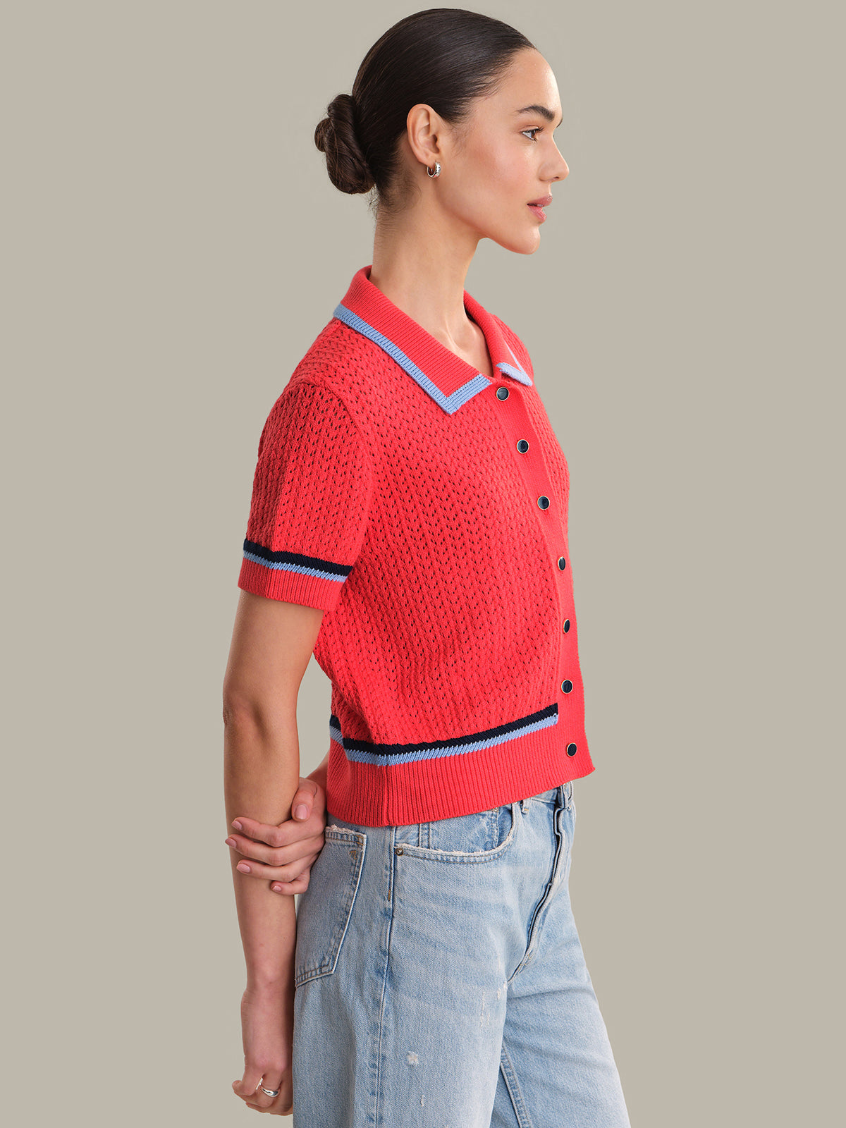 525 America Dania: Pointelle Polo Pullover