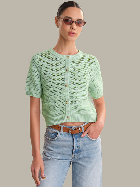 525 America Celine: Cotton Cropped Pointelle Cardigan