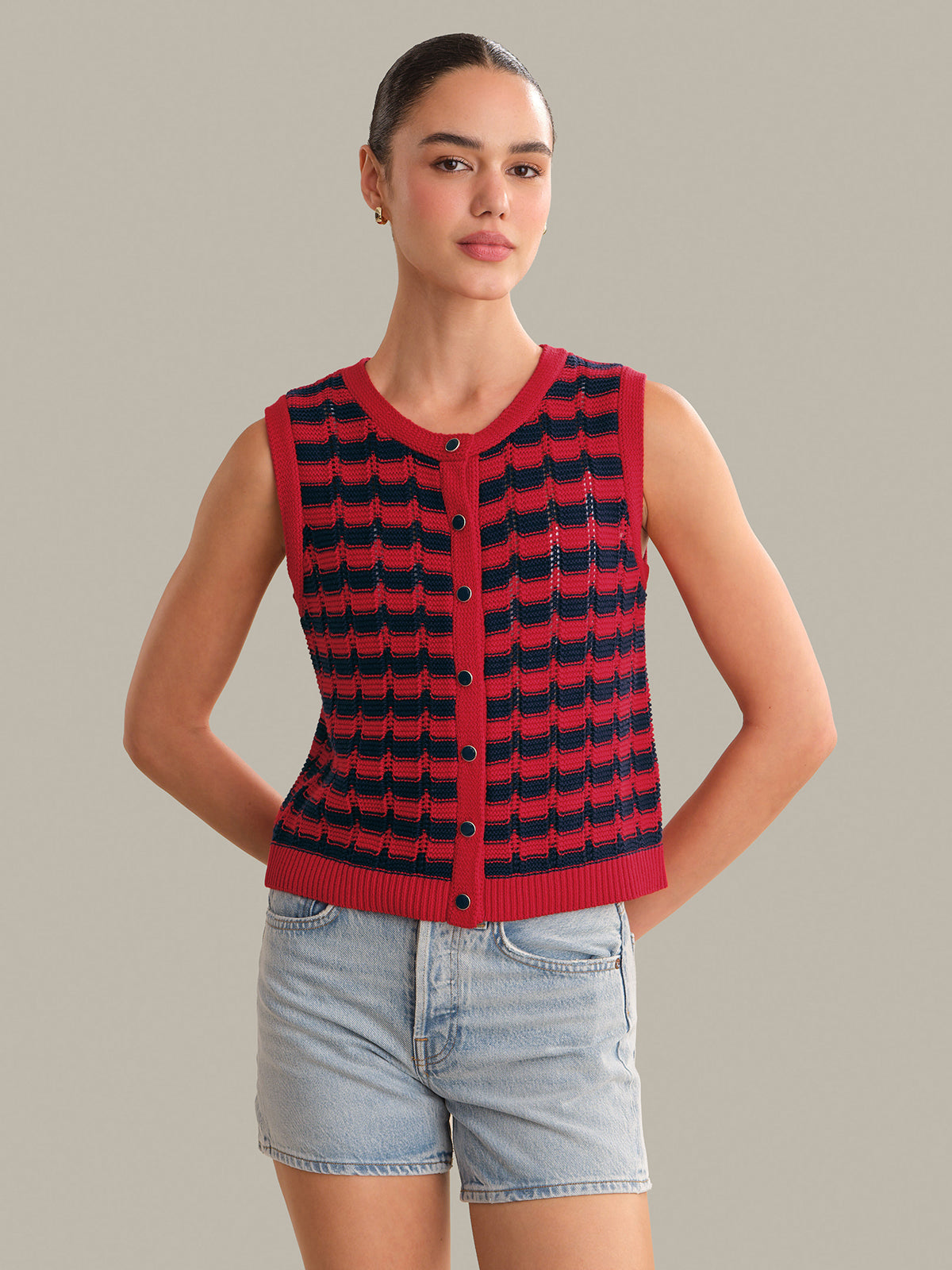 Isla Striped Button Front Vest