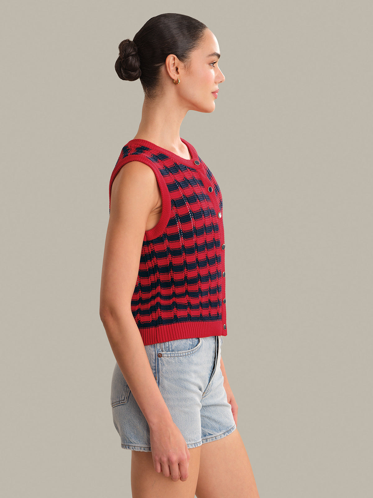 Isla Striped Button Front Vest