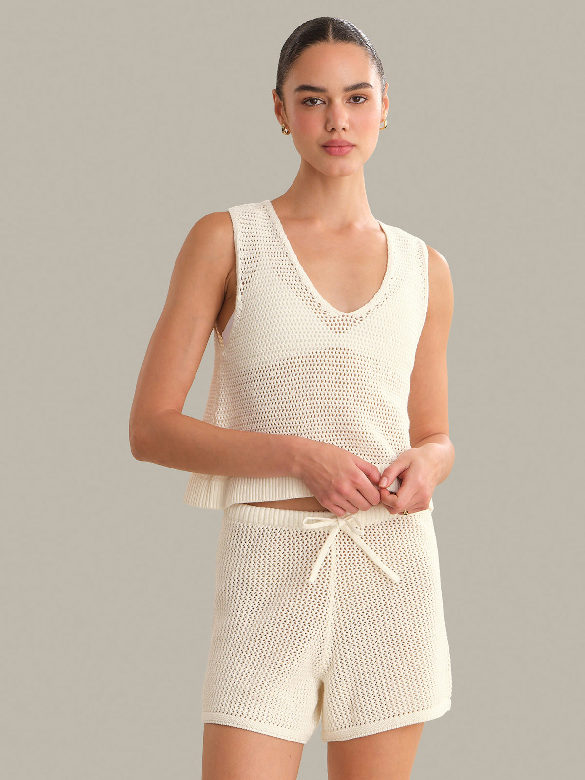 Rosa V-Neck Pointelle Mesh Tank