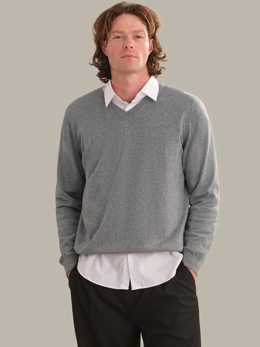 525 America Grant: Men's Cotton V-Neck Sweater Heather Grey / S